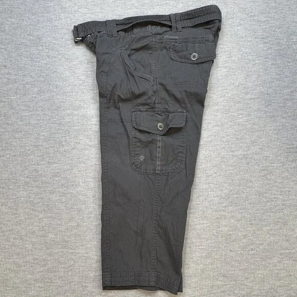 Columbia Womens Gray Cargo Capri Pants Size 4 Pockets Belted Double Button Waist - Picture 4 of 15